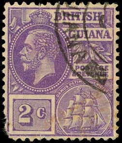 BRITISH GUIANA Sc 193 F-VF/USED - 1923 2¢ King George V - Rounded corner