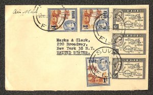 FIJI 118 (x3) & 154 (x3) STAMP SUVA MARKS & CLERK NY AIRMAIL COVER 1956