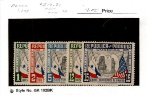 Panama, Postage Stamp, #317-321 Mint LH, 1938 Flag, Statue Liberty