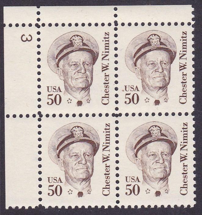 U.S. 1980 Great American 50cent Chester Nimitz Plate Number Block VF/NH