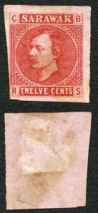 Sarawak SG7 12c Red/pale rose Imperf (possibly a proof)