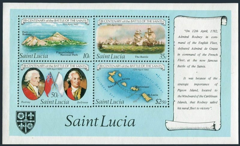 St Lucia 583-586,586a,MNH.Michel 578-581,Bl.34. Battle of the Saints,200,1982.