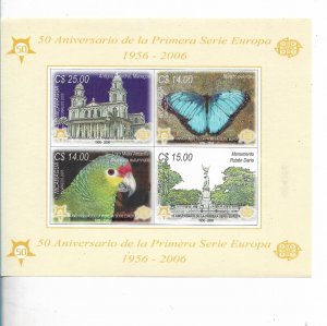 NICARAGUA 2005 50 YEARS OF EUROPA STAMPS PARROT BUTTERFLIES STATUE SS + STAMPS