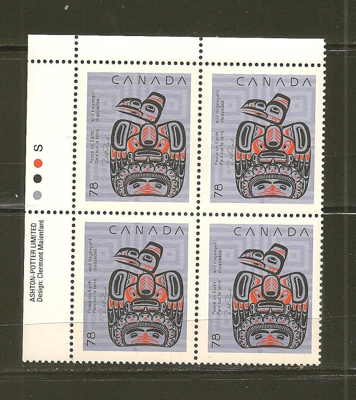 Canada 1296 Native Nativity Art Children With Raven Block of 4 MNH