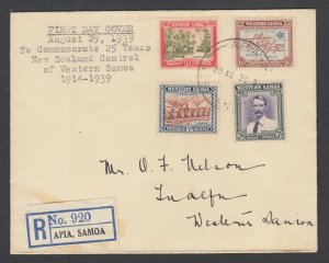 Samoa Sc 181-184 Registered FDC. 1939 25 Years Under NZ Control, APIA to TUAEFU