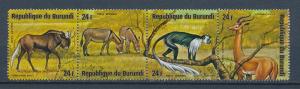 Burundi 1975 Scott C221 strip of 4 CTO- Wildlife, Animals