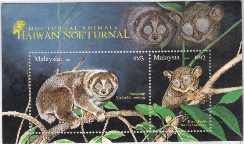 Malaysia Scott 1192 MNH** Nocturnal Wildlife Souvenir Sheet