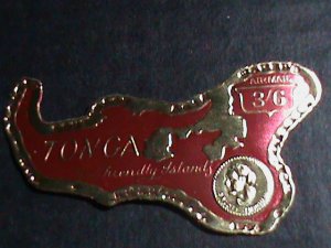 ​TONGA 1964 SC#C-9 GOLD REPLICA MAP SHAPE-CARMINE-3 SH 6 P-STAMP-MNH VERY FINE