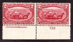 US 286 2c Trans-Mississippi Mint Plate #739 Bottom Pair F-VF OG NH SCV $160