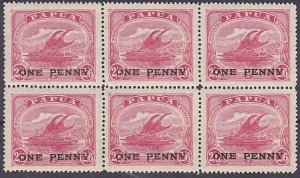 PAPUA 1917 ONE PENNY on 2/6d mint block of 6...............................A4891