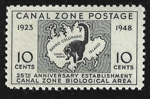 Canal Zone Scott #141 Mint NH 10c Biological Area & Coatimundi  2021 CV $1.75