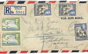 BERMUDA KGVI Air Mail Cover Registered Hamilton GB 1945 {samwells-covers}GU113