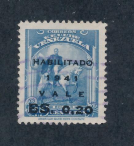 Venezuela 1941  Scott 375 used - 20c on 25c, Simon Bolivar on Horseback