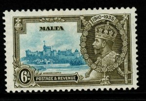 MALTA SG212a 1935 6d SILVER JUBILEE WITH EXTRA FLAGSTAFF MTD MINT