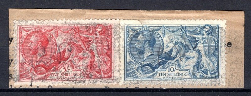 GB KGV TELEGRAPHS Piece High Values SEAHORSES 10s 5s Roller Cancel SS3029