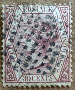 MALAYA Straits Settlements 1867-72 QV 30c CC Used SG#17 M5465a