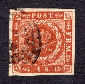 Denmark 1854 4s Brown Dotted Spandrels #4 Facit 4 VF Used