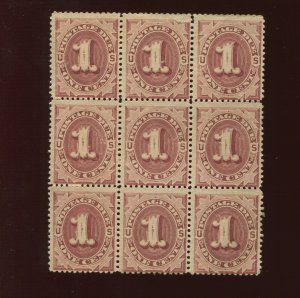 J15 Postage Due Unused Block of 9 Stamps (Stock J15 A1) 