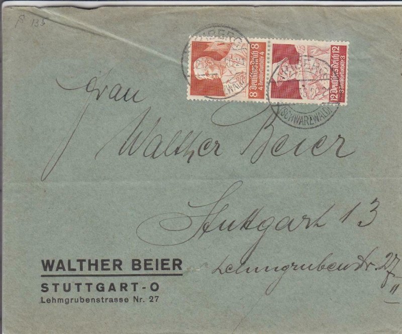 1935, Triberg to Stuttgart, Germany, Mi  #560//561 (5227), Vertical Pair (32221)