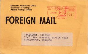 Meters 21c Meter 1980 Athens, Ga. Postcard Airmail to Banglumpoo, Thailand.  ...