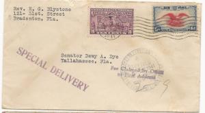 { US Special Delivery Cover Scott #E15 Air Mail Bradenton, FL May 26, 1941