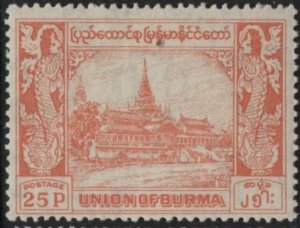 Burma 146 (mh) 25p Royal Palace, lt red org (1954)