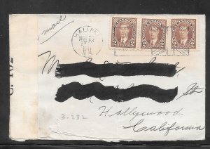 Canada #232 on HALIFAXN.S. NOV/23/1942 Censored Airmail Cover (A1247)