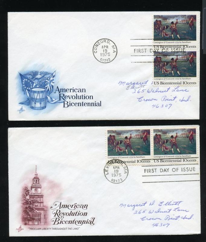 1563 FDC UA Lexington & Concord Battles Pair ArtCraft Cachet