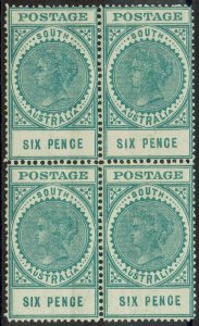 SOUTH AUSTRALIA 1904 QV THICK POSTAGE 6D BLOCK */** WMK CROWN/SA 