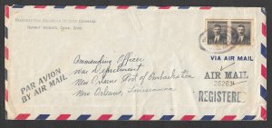 CANAL ZONE 1942 60c Airmail Reg Sc 113 HQ Caribbean Defense Command Cover to NO