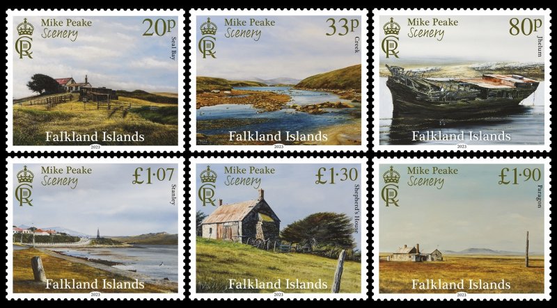 FALKLAND ISLANDS 2023 LANDSCAPES SCENERY ARCHITECTURE MIKE PEAKE PAINTINGS