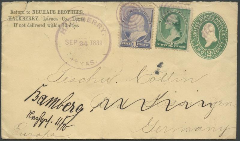 TEXAS LAVACA COUNTY (1889 Hackberry) DPO 1862-1906 To Germany #490