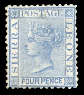 Sierra Leone #99 Cat$57.50, 1873 4p blue, watermarked upright, lightly cancel...
