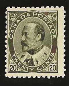Canada Scott 94 20c Olive Green Edward VII Issue.   It is MNH and V/VF.