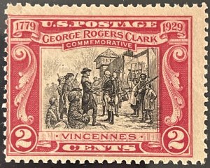 Scott #651 1929 2¢ George Rogers Clark MNH OG flaw