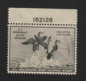 1951 Federal Duck Stamp Sc RW18 MNH plate number single, Hebert CV $125