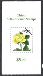 United States #3049d (BK242) 32¢ Yellow Rose (1997). Vending booklet of 30. MNH