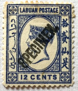 1894 LABUAN QV 12c opt with SPECIMEN SG#55s M5167