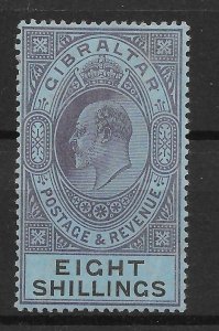 GIBRALTAR SG54 1903 8/- DULL PURPLE & BLACK ON BLUE MTD MINT (r)