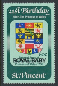 St. Vincent  SC# 653  MNH Royal Baby opt on Birthday issue 1982  see detail &...