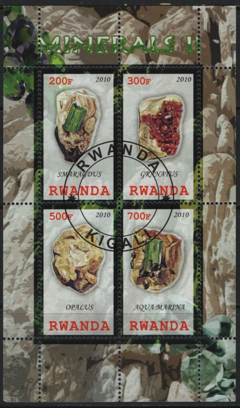 RWANDA, UNLISTED, SOUVENIR SHEET OF 4, 2010, USED, MINERALS