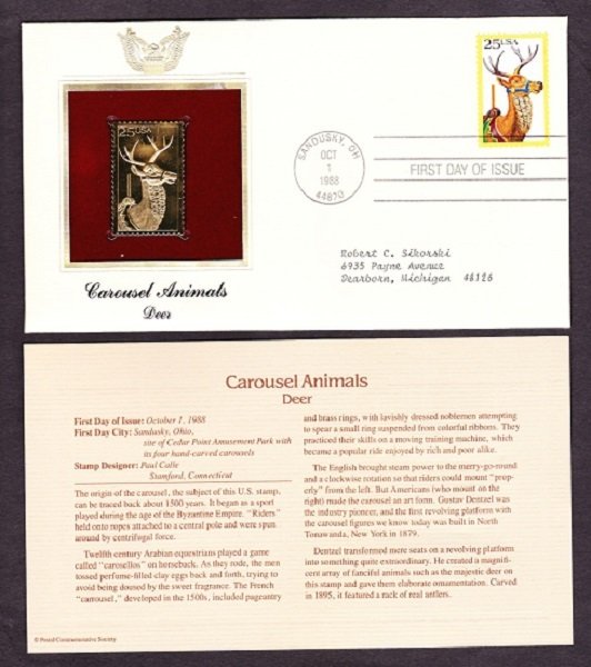 2390  - 2393 set of Carousel Animals Golden Replica FDCs - see description