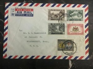 1961 Malaya Johore Mix Franking Airmail Cover To Willimansett Ma Usa