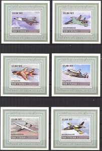 {411} Mozambique 2009 History of Aviation V Airplanes 6 S/S Deluxe MNH**