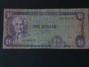 ​JAMAICA-1990-BANK OF JAMAICA-$1 -CIRCULATED-VF-34-YEARS OLD-WATER MARK