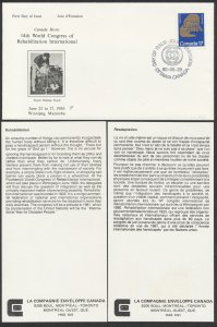 1980 #856 Rehabilitation FDC NR Covers Cachet Caneco English/French Inserts