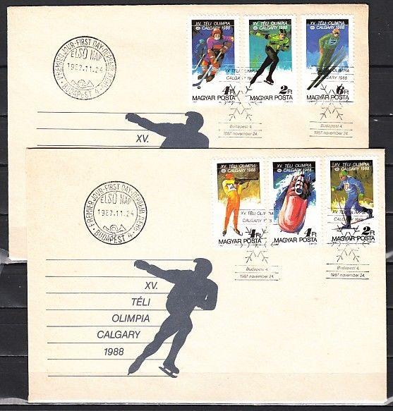 Hungary, Scott cat. 3094-3099. Calgary Olympics issue. 2 First day covers. ^