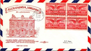 FDC 1949 SC #C40 Pentarts Cachet - Alexandria VA - Block Of 4 - F75135