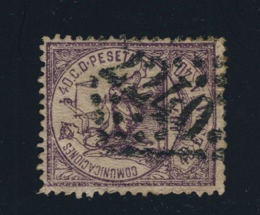 SPAIN - 1873 - 40c LILAC CANCELED FRENCH NUMERAL 2240 OF MARSEILLES