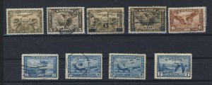 9x Canada Airmail stamps #C1-5c #C2-5c #C3-6/5c #C4-6c/5c C5-6-7-8-9 GV= $82.00